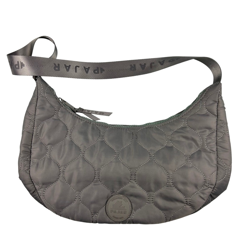 Pajar Canada Quilted Nylon Hobo Bag Charcoal Grey Orange Lining Puffer Shoulder